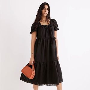 Madewell Square-Neck Tiered Midi Dress in Textured Seersucker